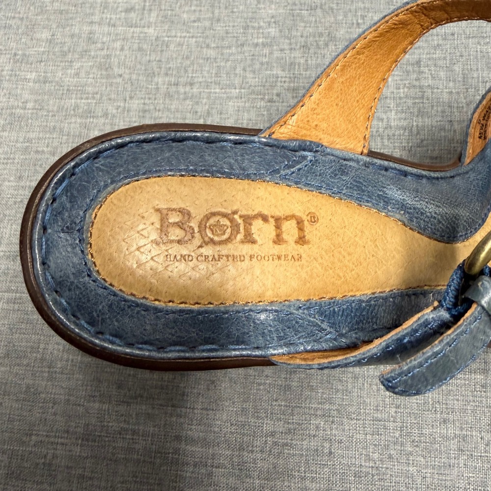 Born Sandals Women 8 Blue W42172 Leather Floral Applique Platform Block Heel - Picture 10 of 14